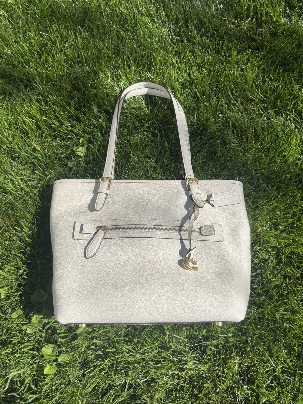 Coach Taylor Tote CC395 Chalk White Pebbled Leather Zip Bag